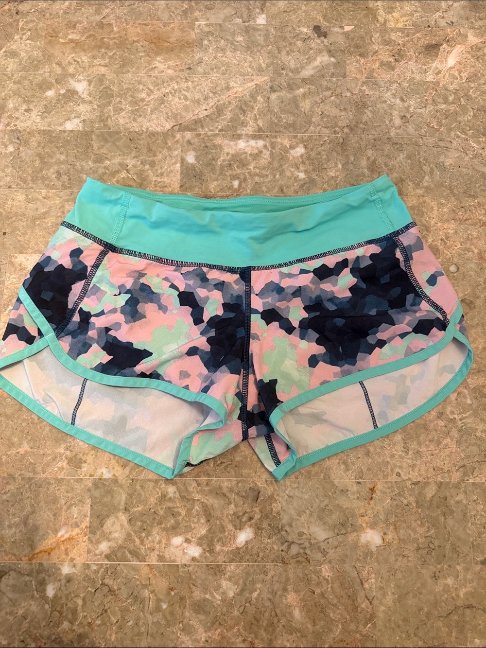 lululemon athletica Mint Waistband Multicolor Camo Run Shorts